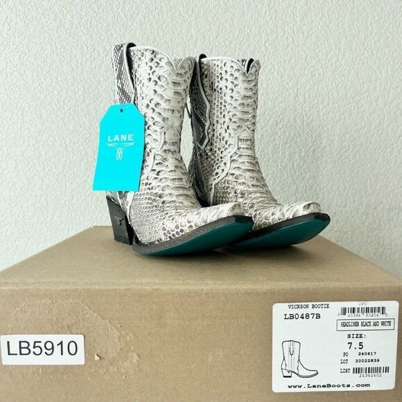 NEW Lane VICKSON Womens Cowboy Bootie 7.5 SnakeSkin Black Western Cowgirl Boots - Picture 10 of 11